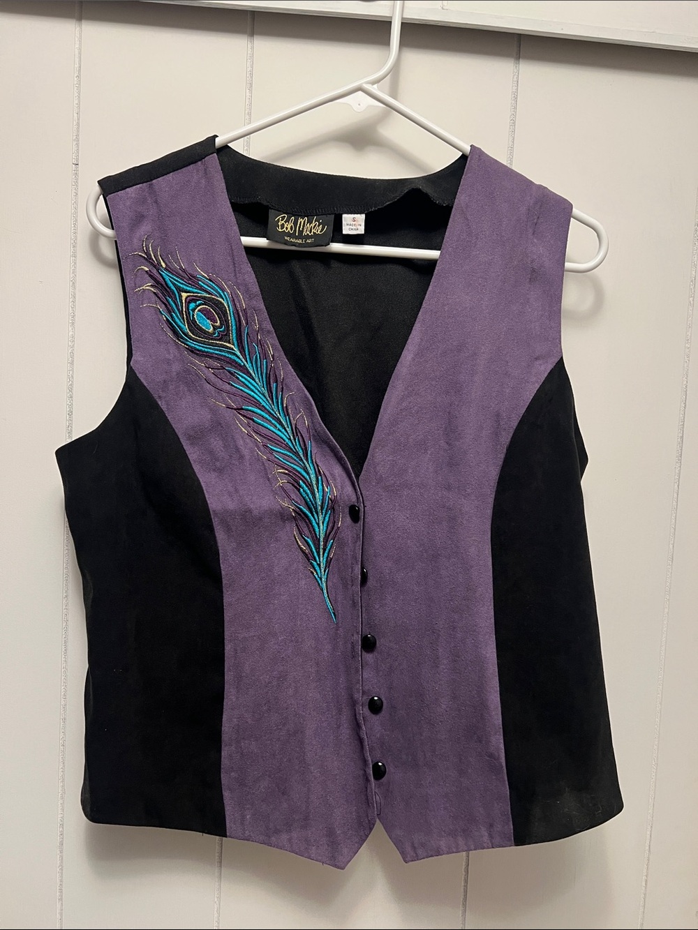 Bob Mackie Purple Suede Feather-Embroidered Women's Vest small